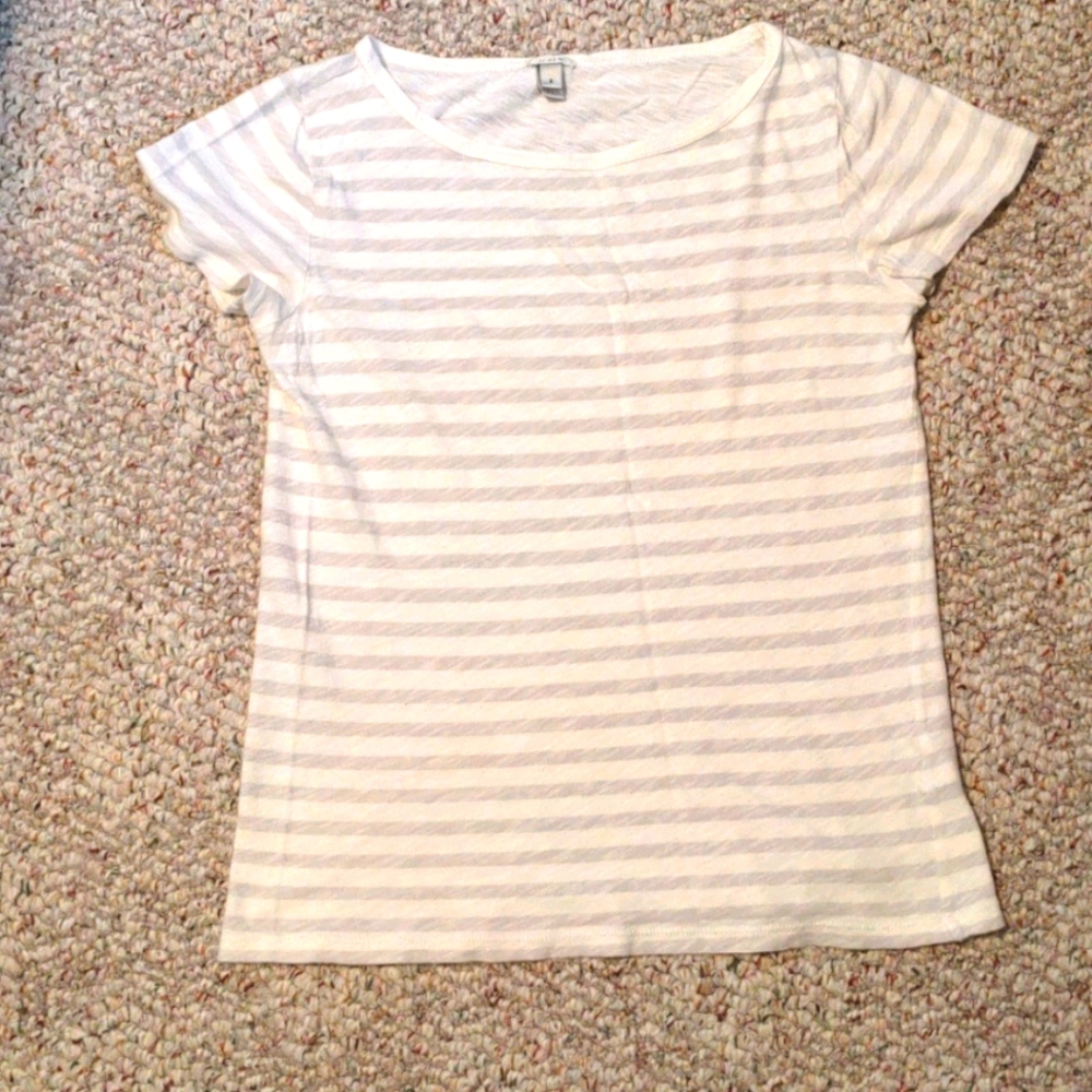 J. Crew Women's White and Gray Striped Tee-shirt